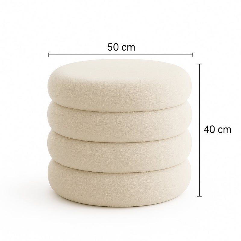 Wooden Twist Luxury Bouclé Round Ottoman Stool Soft Pouf Seat for Living Room & Bedroom - Image 5
