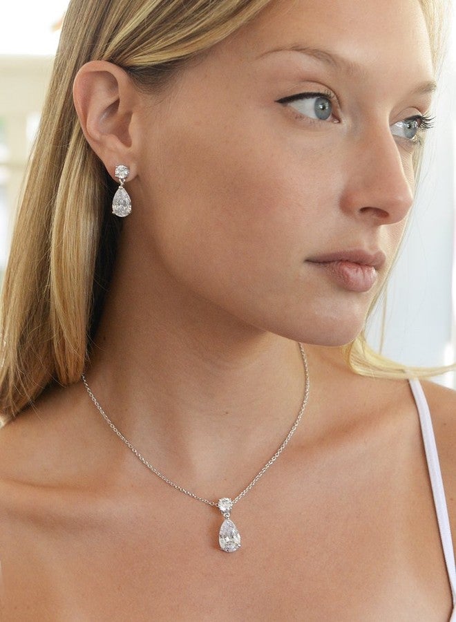 Mariell Glamorous Pear-Shaped Cubic Zirconia Wedding Necklace and Earrings Set for Brides or Bridesmaids - Image 2