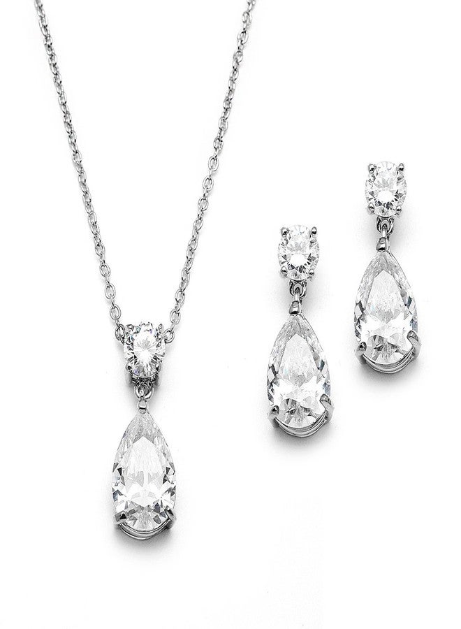 Mariell Glamorous Pear-Shaped Cubic Zirconia Wedding Necklace and Earrings Set for Brides or Bridesmaids - Image 1