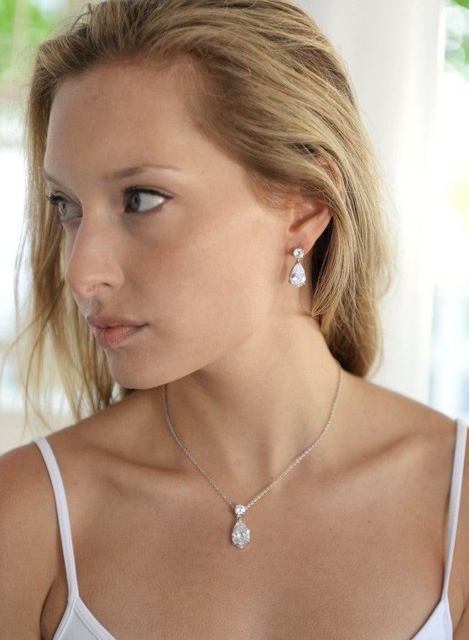 Mariell Glamorous Pear-Shaped Cubic Zirconia Wedding Necklace and Earrings Set for Brides or Bridesmaids - Image 4