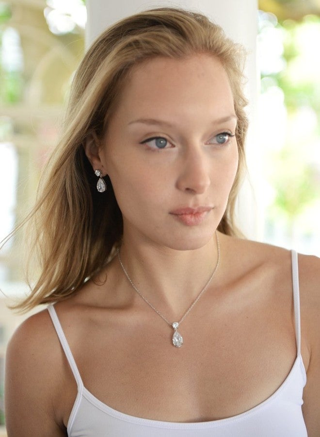 Mariell Glamorous Pear-Shaped Cubic Zirconia Wedding Necklace and Earrings Set for Brides or Bridesmaids - Image 3