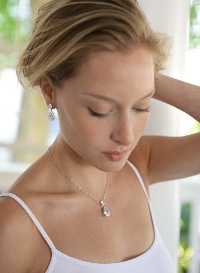 Mariell Glamorous Pear-Shaped Cubic Zirconia Wedding Necklace and Earrings Set for Brides or Bridesmaids - Image 5