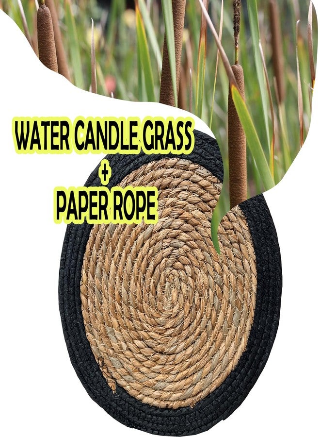 ANDSTAR Round Woven Placemats Set of 4, 12"x12", Natural Wicker Placemats, Water Hyacinth Straw Braided Placemats,Boho Place Mats for Farmhouse, Rustic Table (Water Hyacinth + Black Cotton Rope) - Image 3