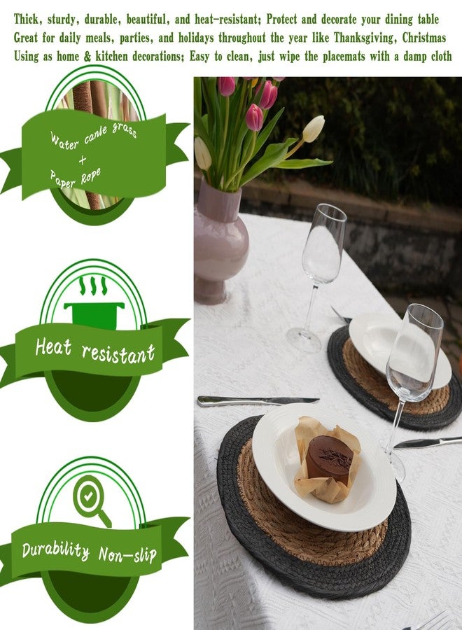 ANDSTAR Round Woven Placemats Set of 4, 12"x12", Natural Wicker Placemats, Water Hyacinth Straw Braided Placemats,Boho Place Mats for Farmhouse, Rustic Table (Water Hyacinth + Black Cotton Rope) - Image 4