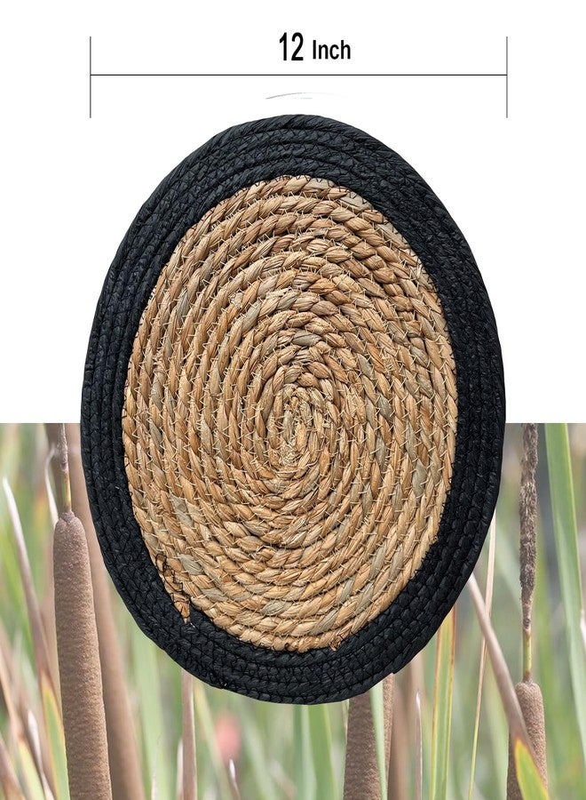 ANDSTAR Round Woven Placemats Set of 4, 12"x12", Natural Wicker Placemats, Water Hyacinth Straw Braided Placemats,Boho Place Mats for Farmhouse, Rustic Table (Water Hyacinth + Black Cotton Rope) - Image 2