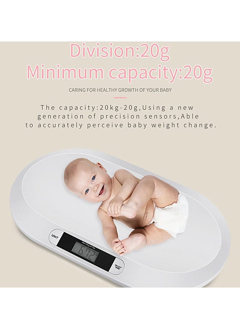 Baby Weight Scale 10G to 20KG, Multi-Function with LCD Display, 3 Weighing Mode(LB/OZ/KG), Measure Height Scale for Infant, Newborns, Puppy, Cats