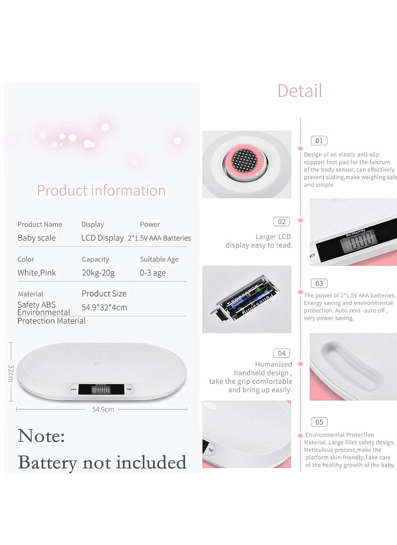 Baby Weight Scale 10G to 20KG, Multi-Function with LCD Display, 3 Weighing Mode(LB/OZ/KG), Measure Height Scale for Infant, Newborns, Puppy, Cats
