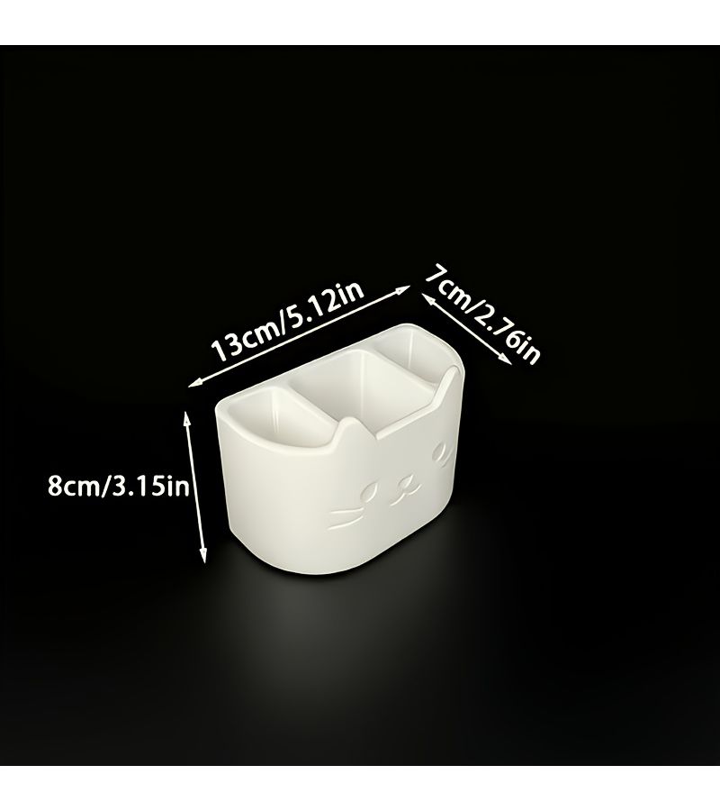 White Cat Shaped Self Draining Toiletry Holder Facial Cleanser Holder Multifunctional Toothbrush And Toothpaste Storage Rack Bathroom Accessories Home Decor - Image 3