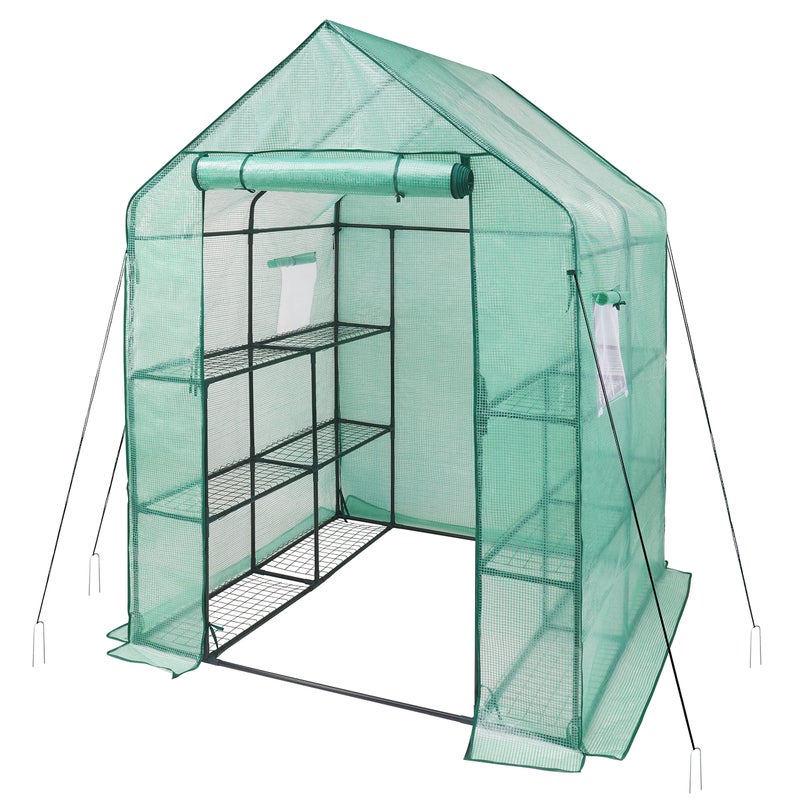iPower Greenhouse for Indoor and Outdoors with Screen Windows 3 Tier 12 Shelves Portable Gardening Plant House Plastic Portable Green House with Durable PE Cover 47x48x64 FT