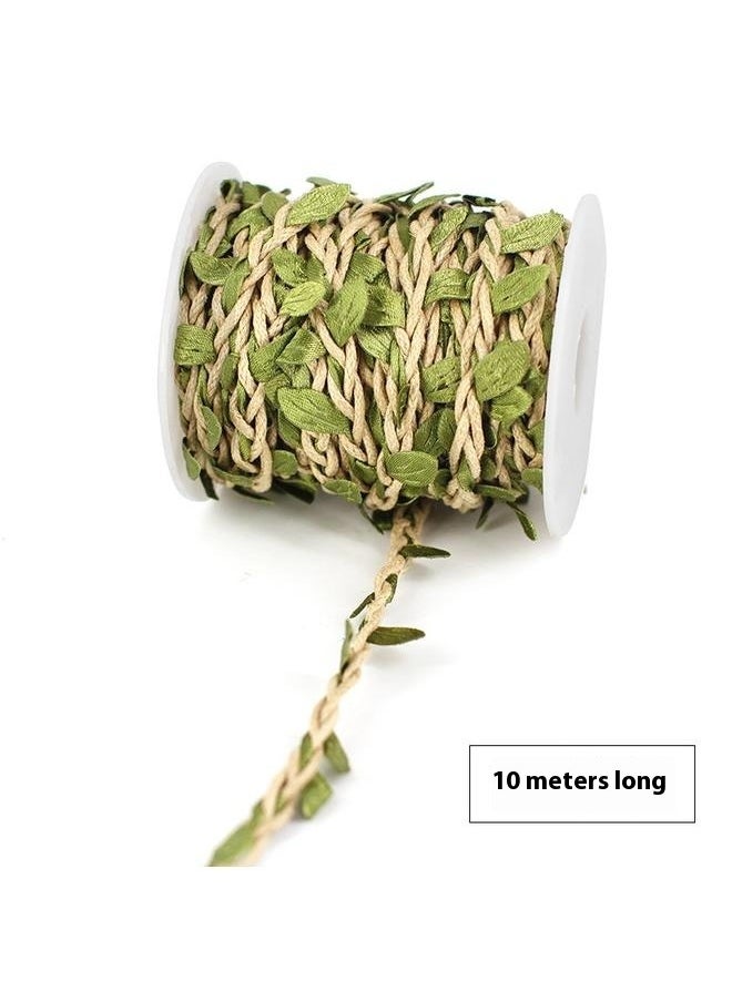 yongsheng 10M Width Wax Cord With Leaves Artificial Vine Fake Plant Wedding-Well Leaf Ribbon, 6 Twine Ribbon with Artificial Leaves for Crafts, Wedding, Jungle Safari Party, Home Decorations  - Image 1