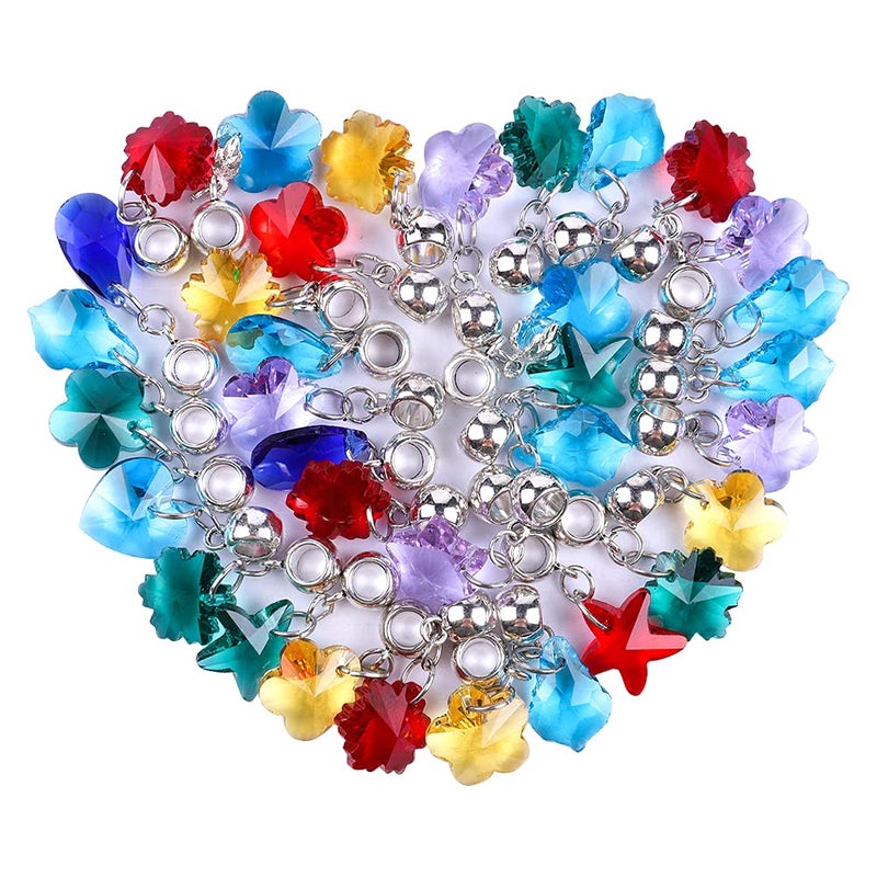 AIPRIDY 60 Pieces Assorted European Beads with Plating Silver Metal Alloy Rhinestone Large Hole Spacer Beads for DIY Charm Bracelet Jewelry Making (Alloy Glass Assembly) - Image 1