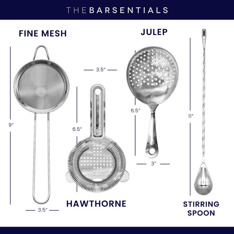 TheBarsentials Cocktail Strainer Set Stainless Steel Bar Tool with Stirring Spoon - Hawthorne Strainer, Julep Strainer, Fine-Mesh Strainer/Sifter - Image 4