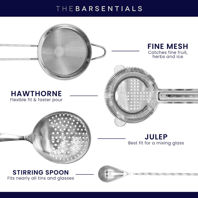 TheBarsentials Cocktail Strainer Set Stainless Steel Bar Tool with Stirring Spoon - Hawthorne Strainer, Julep Strainer, Fine-Mesh Strainer/Sifter - Image 2