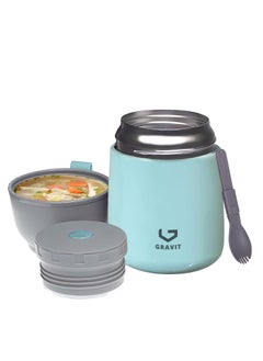 Gravit Insulated Food Jar Lunch Box 450ml - Stainless Steel Thermos with Folding Spoon, Keeps Food Hot/Cold, Leak-Proof, Ideal for Baby Food, School Lunches, Office Meals (Blue)  - Image 1