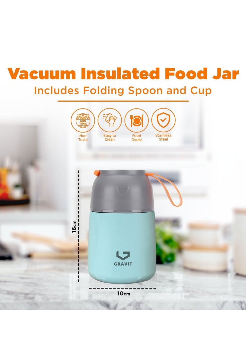 Gravit Insulated Food Jar Lunch Box 450ml - Stainless Steel Thermos with Folding Spoon, Keeps Food Hot/Cold, Leak-Proof, Ideal for Baby Food, School Lunches, Office Meals (Blue)  - Image 3
