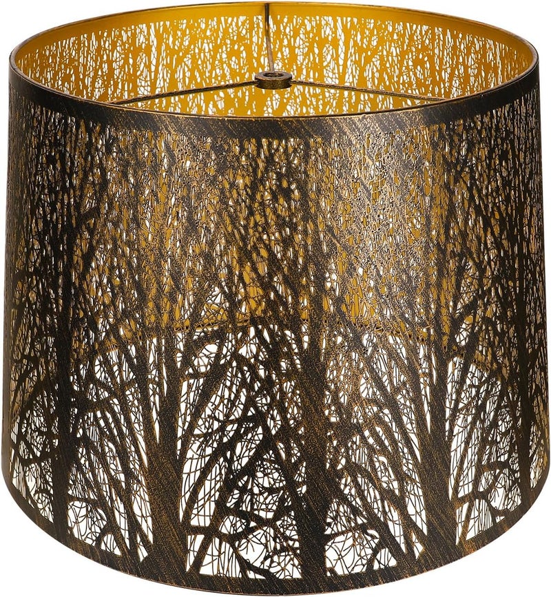 ALUCSET Large Metal Lampshade Forest Etching Forest Lamp Shade Pattern 12'' Top × 14'' Bottom × 10" Height Fits For Table Lamps and Floor Lamps Spider Fitter - Image 1
