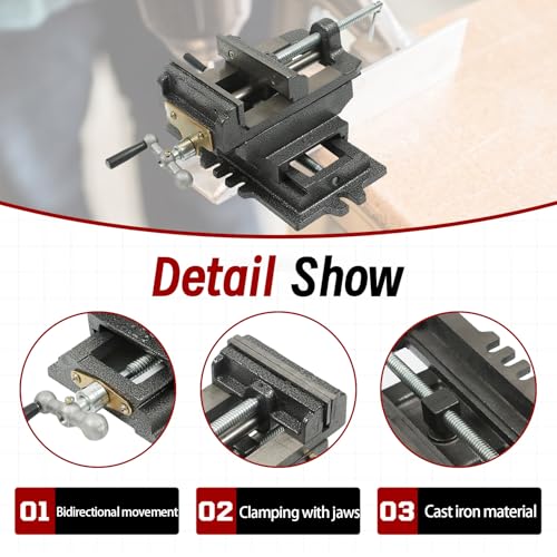 findmall 5 Inch Cross Slide Drill Press Vise 2 Way X-Y Heavy Duty Clamp Machine - Image 4