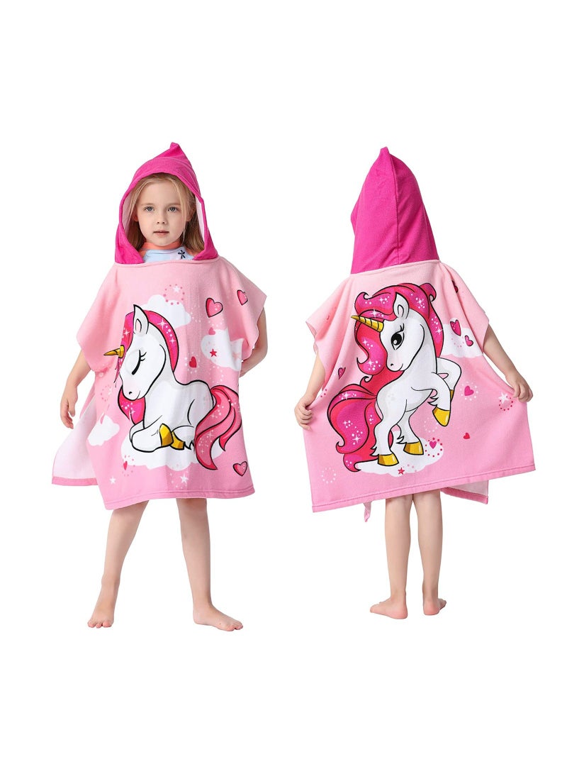 Kids Bath Towel for 1-6 Years Toddler, 1Pcs Kids Hooded Towel, Microfiber Bath Towel Super Soft Robe Poncho Bathrobe, Boys Girls Swimming Beach Holiday Water Playing Pool Bath Coverups (3D Unicorn) - Image 1