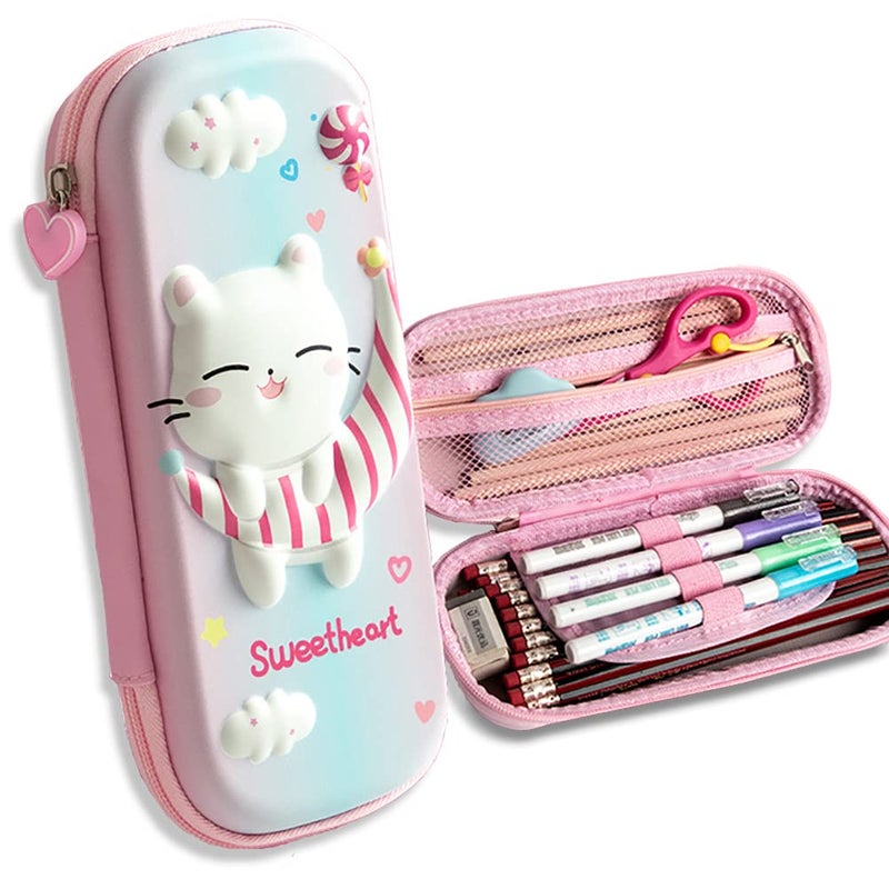BAUBLE CROWN Pencil Case for Girls 3D EVA Cat Cartoon Storage Pouch Pen Holder for School Kids LargeCapacity Storage Box Childrens Student Gift Stationery Box