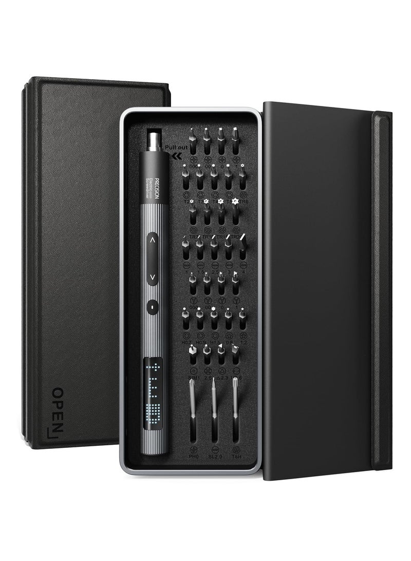 SYOSI 36 in 1 Electric Screwdriver Set with LED Screen - Mini Rechargeable Cordless Power Driver, 0.3N.m Torque, Leather Aluminum Case - Micro Repair Tool Kit for iPhone, PC, Watch, DIY Projects  - Image 1