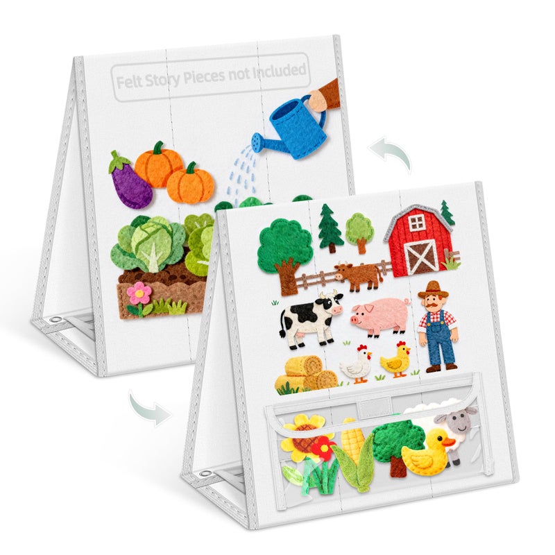 AKAYOK Foldable Felt Board - Double-Sided Flannel Story Board for Preschool Learning, Interactive Storytelling & Play | 13" x 12" Portable Felt Play Board for Home & Classroom Useï¼ˆWhiteï¼‰ - Image 1