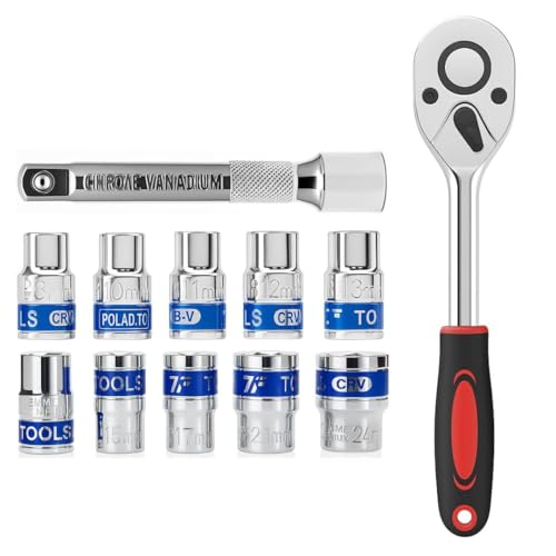 Inditrust New Car Repair Tool Set 12 in 1 Tool KIT Socket Set 1/2 Chrome Vanadium Combination Socket Wrench Set with Ratchet Spanner - Image 1