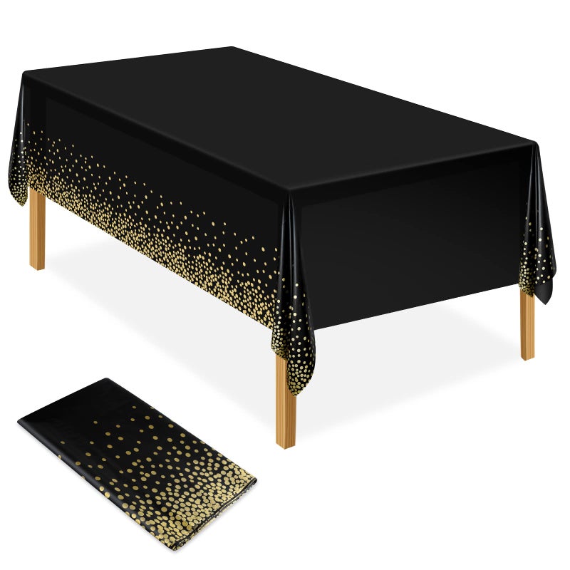 ELECLAND Black and Gold Party Tablecloth Plastic Tablecloth 137x274cm Gold Dot Confetti Table Cover Rectangular Party Table Cover for Picnic Baby Shower Halloween Christmas Birthday Decorations