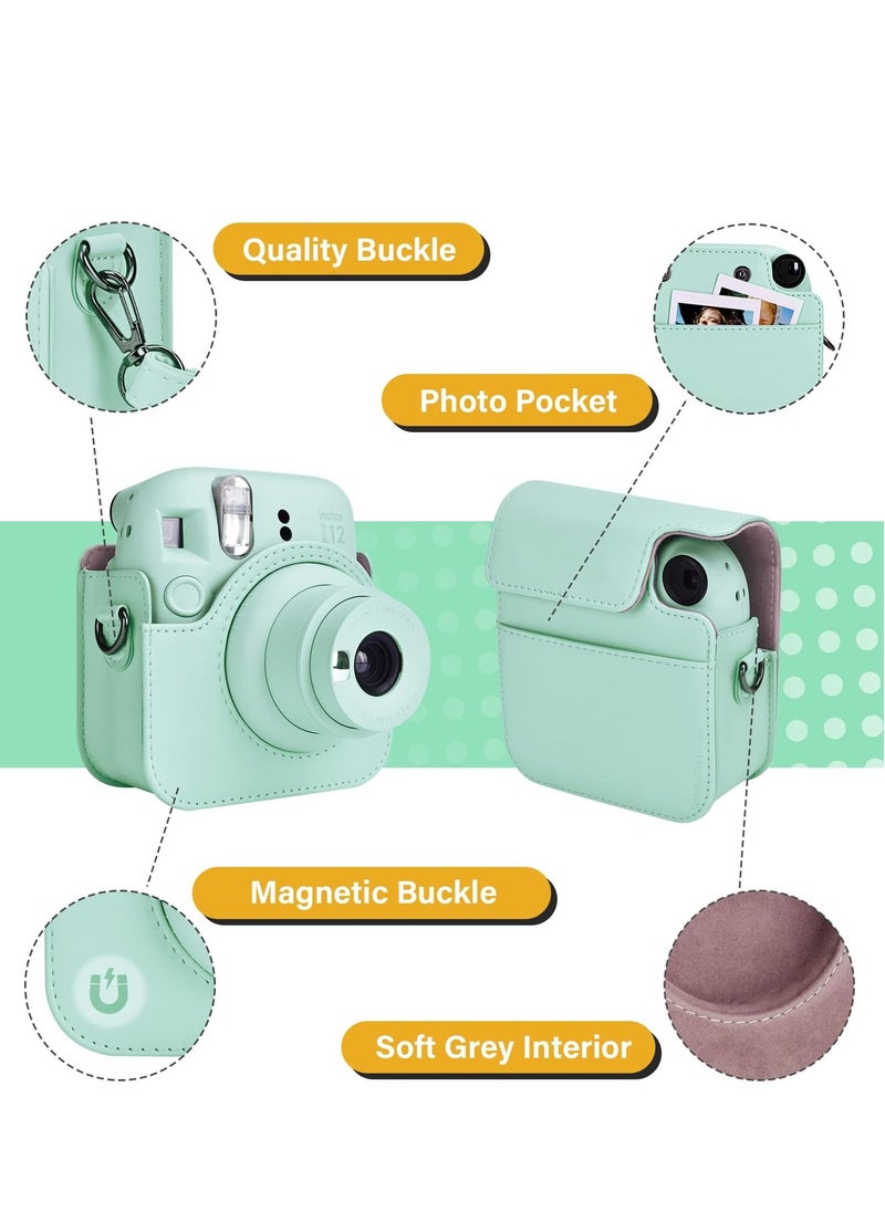 SYOSI - Case for Fuji Instax Mini 12/Polaroid Mini 12, PU Leather Protective Case for Fujifilm Instax Mini 12 Instant Camera, Removable Case with Adjustable Shoulder Strap - Image 1