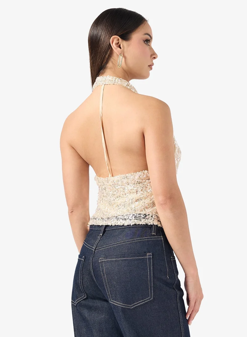 Ginger Halter Neck Sequin Embellished Top
