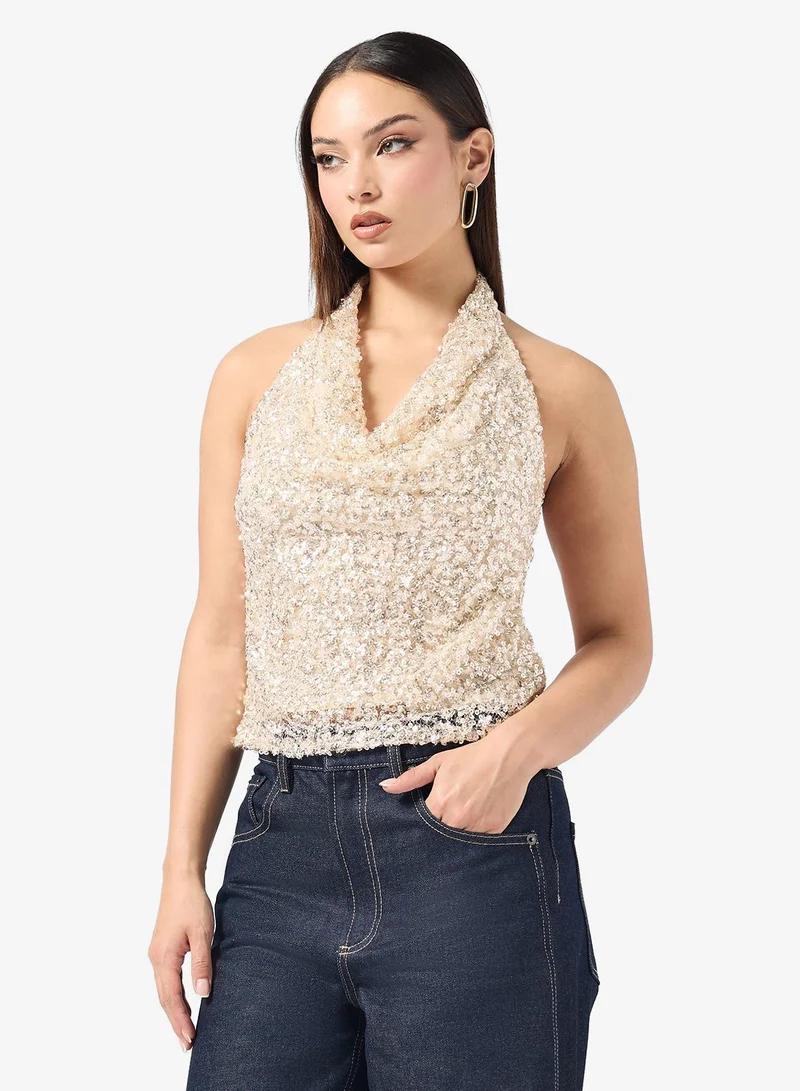 Ginger Halter Neck Sequin Embellished Top