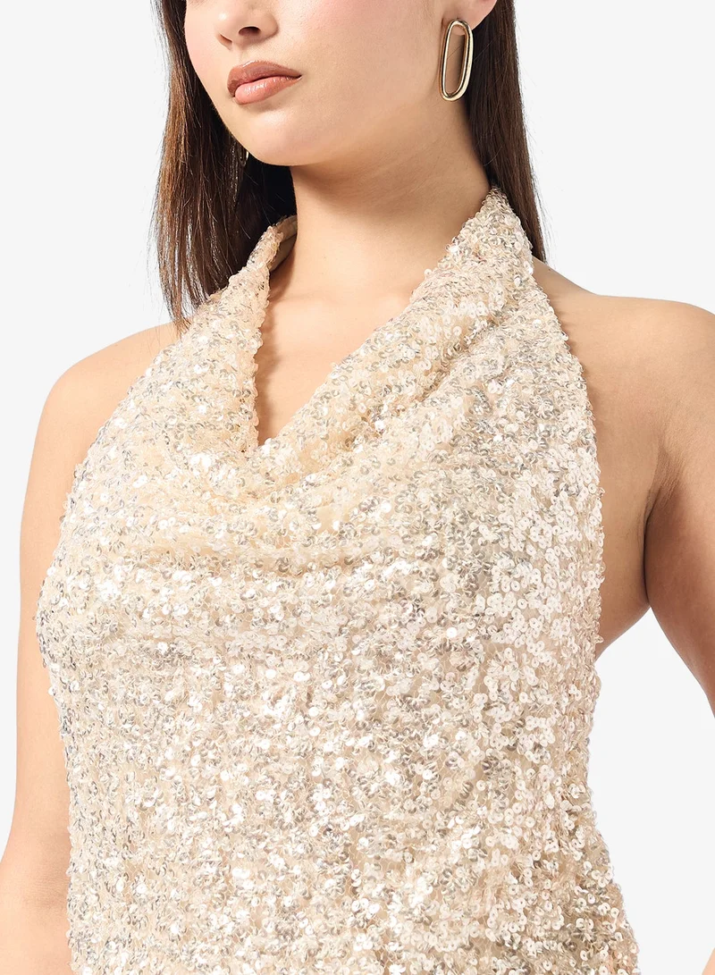 Ginger Halter Neck Sequin Embellished Top