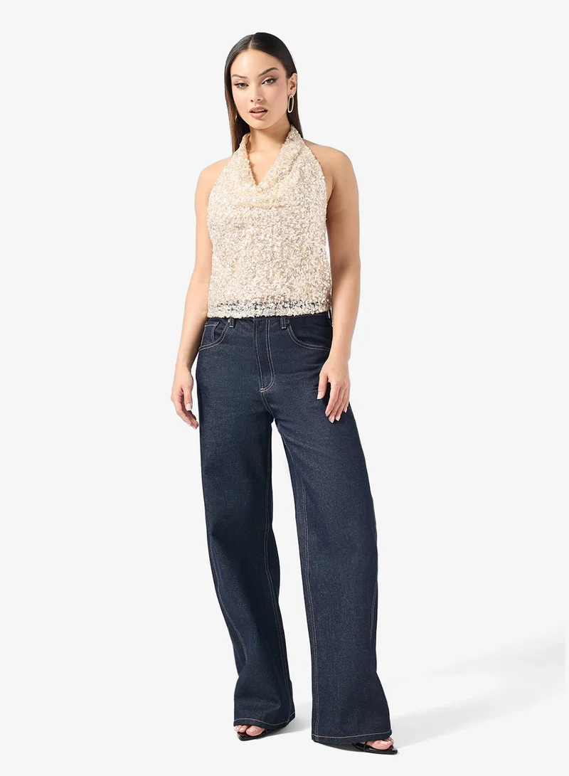 Ginger Halter Neck Sequin Embellished Top