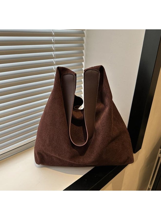 Yogodlns Yogodlns Vintage Women's Bag Large Capacity Suede Shoulder Bag Solid Color Simple Design Casual Commuter Shopper Tote
