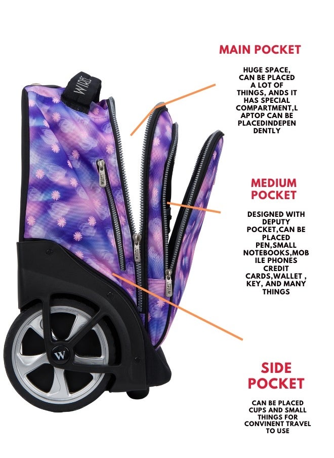 Wires 3 Piece Kids School Trolley Bag laptop compartment Big Wheels With Lunch bag & Pencil Case  - Image 4