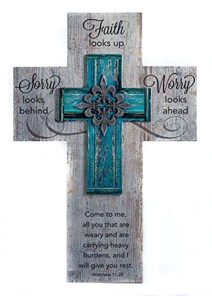 FAITH LOOKS UP WALL CROSS WITH FLEUR DE LIS ACCENT HANGER MULTI