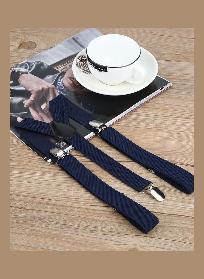 Adjustable Braces Y Shape 3-Clip Elastic Suspenders Strap Navy Blue - Image 5
