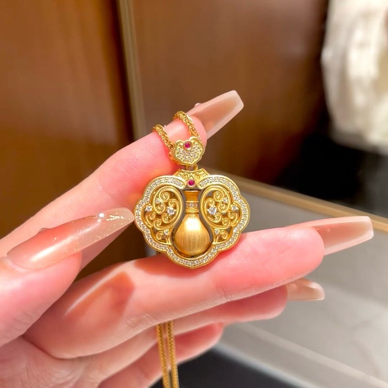 24K Gold Plated Lucky Pendant with Five Blessings, Rotating Design for Prosperity