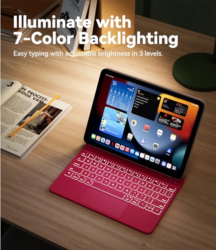 GreenLaw for iPad 11th(A16,2025)/10th(2022) Generation Case with Keyboard, Magic-Style Keyboard Stand, 7 Color Backlit, Stain-Resistant Surface, Multi-Touch Trackpad, Viva Magenta - Image 4