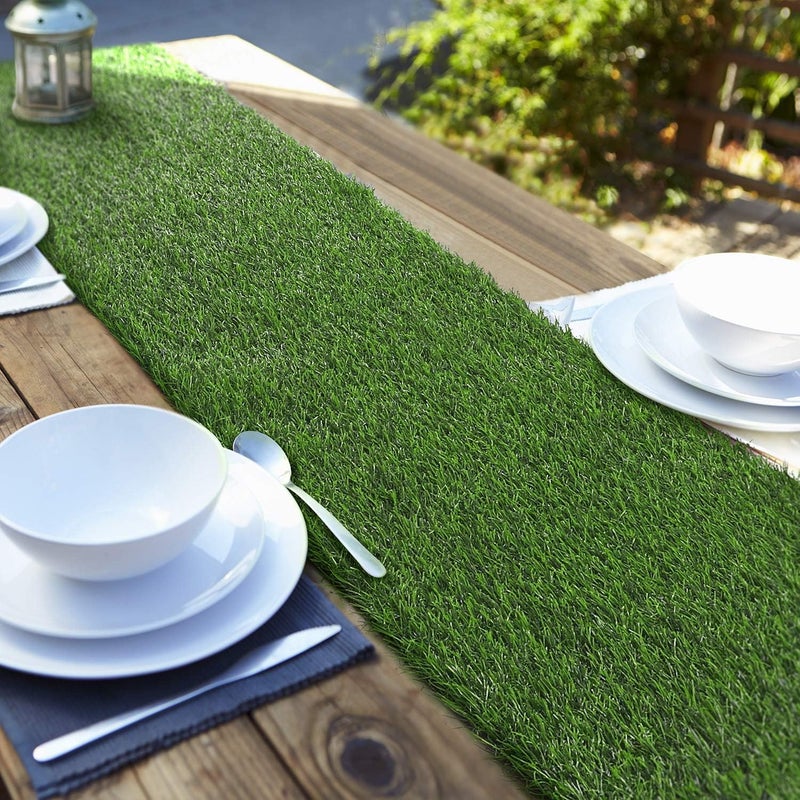Aneco 12 x 108 Inch Artificial Grass Table Runners Carpet Roll Synthetic Grass Table Runner Grass Tabletop Decoration for Spring Fall Summer Holiday Baby Shower Wedding Birthday Banquet