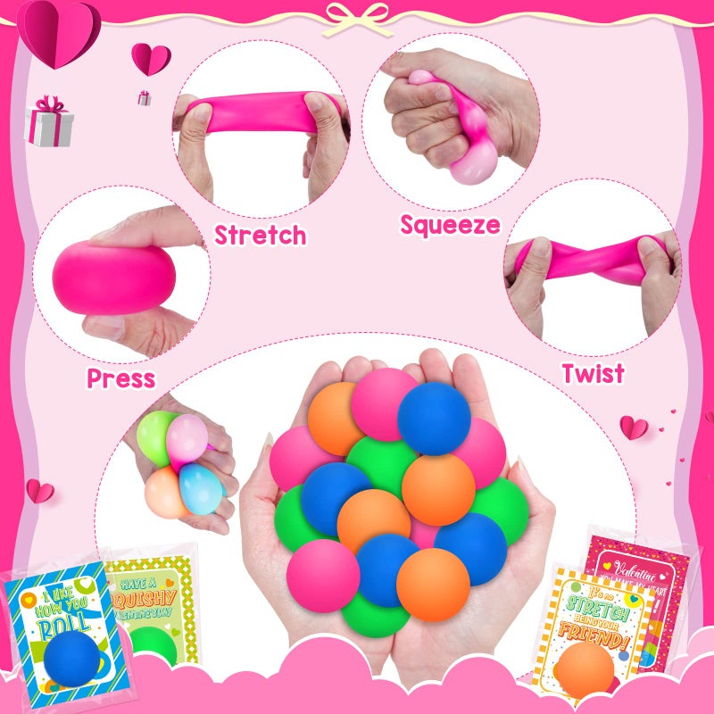 BAYSING Valentine's Day Cards for Kids, 28 Packs Stress Ball Stretchy Toy with Valentine's Day Greeting Cards, Squishy Balls Valentine Gift Sets for Kids Classroom Exchange Prizes, Kids Party Favors Packs - Image 2