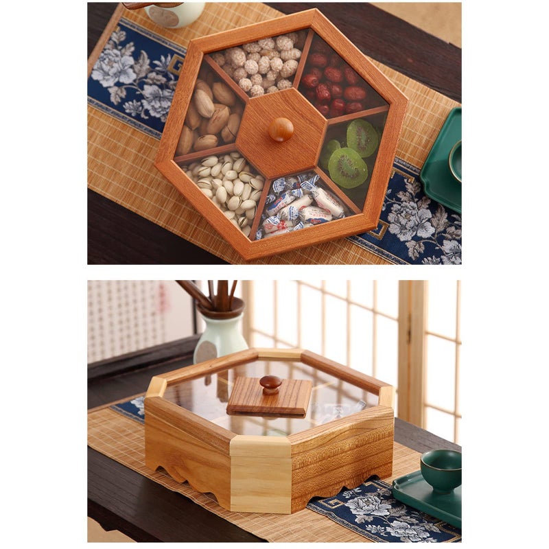 XANHOY Solid Wood Box Chinese Divided Grid Dried Fruit Tray Vintage Ornament For Home Living Room Candy Nut Melon For Case Wood Vintage Boxes For Adults, Square Trumpet - Image 3