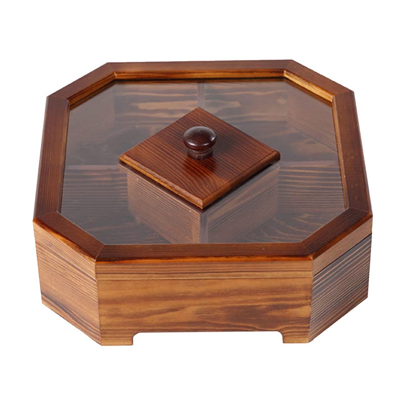XANHOY Solid Wood Box Chinese Divided Grid Dried Fruit Tray Vintage Ornament For Home Living Room Candy Nut Melon For Case Wood Vintage Boxes For Adults, Square Trumpet - Image 1