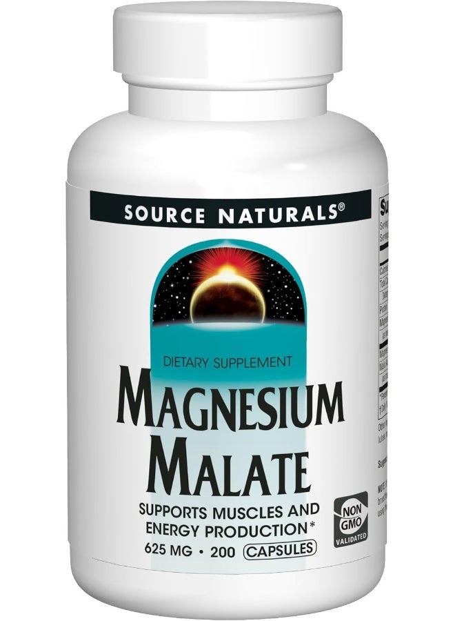 Source Naturals Magnesium Malate 625Mg Supplement Essential Bio Available Magnesium Malic Acid Supplement 200 Capsules - Image 1