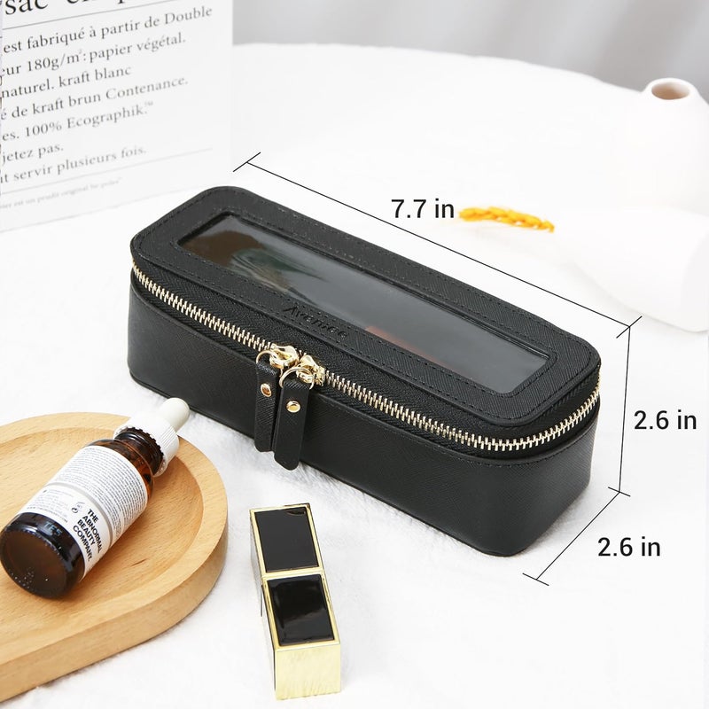 Aveniee Clear Makeup Brush Bag, Slim Cosmetic Brush Holder, small Toiletry Bag Mini Travel Case for Women, Thin Make up Bags with Dual Zipper, Cute Travel Essentials Organizer - Black - Image 4