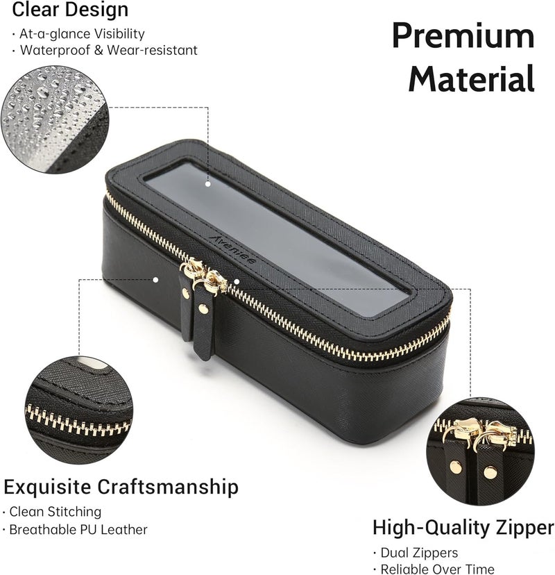 Aveniee Clear Makeup Brush Bag, Slim Cosmetic Brush Holder, small Toiletry Bag Mini Travel Case for Women, Thin Make up Bags with Dual Zipper, Cute Travel Essentials Organizer - Black - Image 3