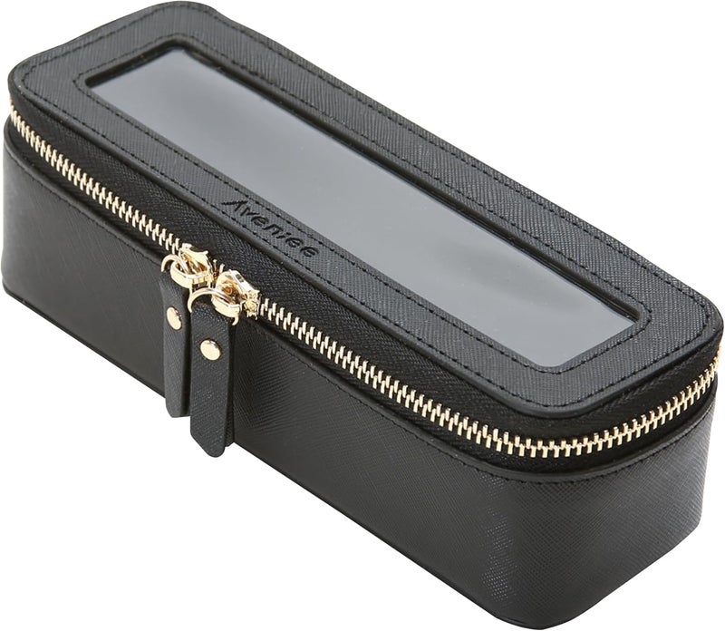 Aveniee Clear Makeup Brush Bag, Slim Cosmetic Brush Holder, small Toiletry Bag Mini Travel Case for Women, Thin Make up Bags with Dual Zipper, Cute Travel Essentials Organizer - Black - Image 1