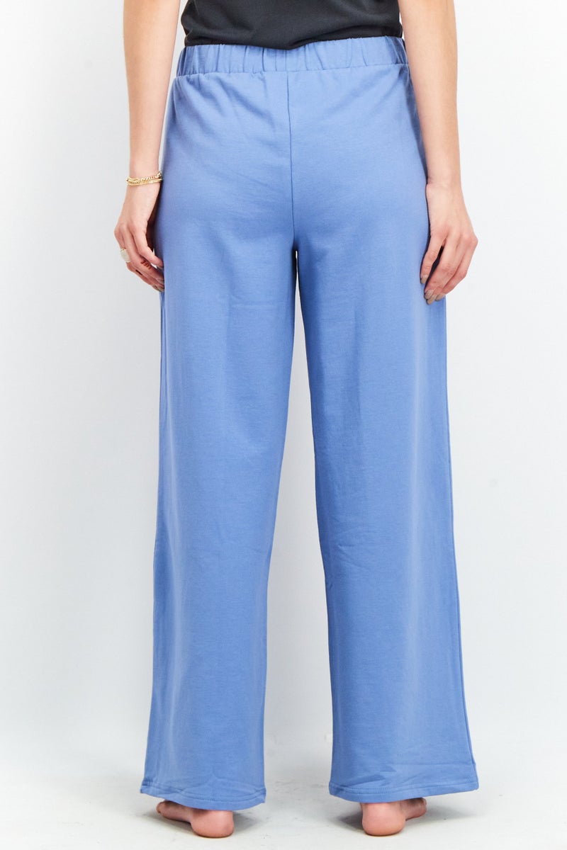 Tchibo Women Regular Fit Solid Pull-On Trouser Pants, Blue - Image 2