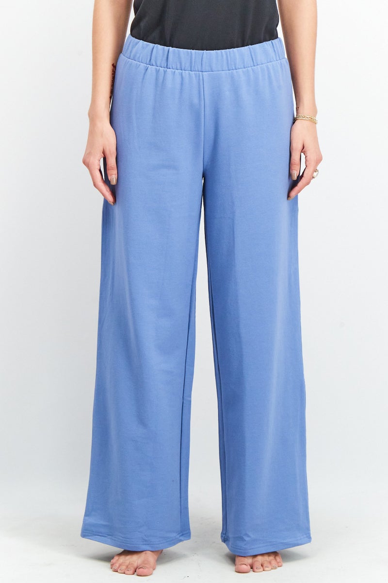 Tchibo Women Regular Fit Solid Pull-On Trouser Pants, Blue - Image 1