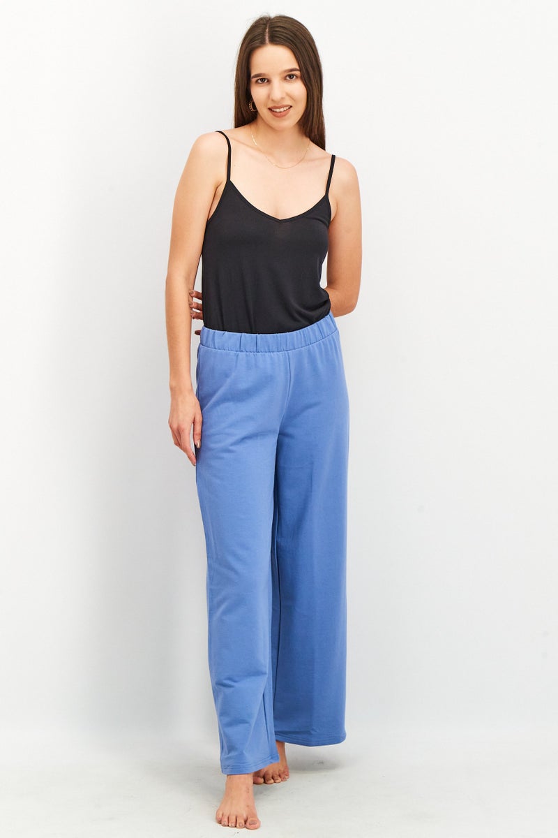 Tchibo Women Regular Fit Solid Pull-On Trouser Pants, Blue - Image 4