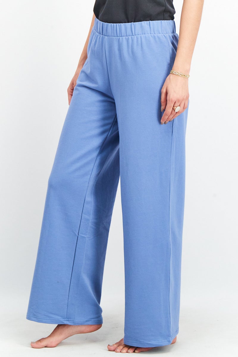 Tchibo Women Regular Fit Solid Pull-On Trouser Pants, Blue - Image 3